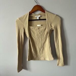 NWT Beige Ribbed Long Sleeve Top